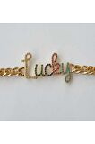 Scritto Lucky Şans Yazılı Gold Bileklik
