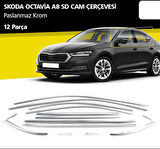 SKODA OCTAVİA A8 UYUMLU CAM ÇERÇEVESİ 12 PARÇA 2020 ÜZERİ PASLANMAZ KROM
