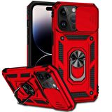 Gpack Apple iPhone 14 Pro Max Kılıf Sert Silikon Tank Aramid Sürgülü Vega Yüzüklü