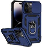 Gpack Apple iPhone 14 Pro Max Kılıf Sert Silikon Tank Aramid Sürgülü Vega Yüzüklü