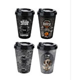 4 Adet Büyük Boy Desenli Kahve Bardağı - 600 ml