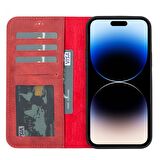 Smcase iPhone 14 Pro Kılıf Hakiki Deri Standlı Mıknatıslı Cüzdan