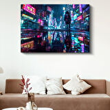 Neon Sokaklar - Yağmurlu Gece Anime Kanvas Tablo