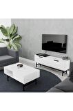 Mezza SET 4016-4202 BLANCO SİYAH METAL AYAKLI TV ÜNİTESİ - FELIX ORTA SEHPA TAKIMI BEYAZ