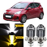 Hyundai İ10 2007-2019 Uyumlu Mercekli Far Ampulü Led Xenon Çift Renk Sarı-Beyaz Far Şimşek Etkili CSP Led Lamba Uzun Kısa 2 Adet Takım