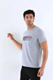 Erkek Gri Melanj Süprem %100 Pamuk Bisiklet Yaka Kısa Kol Baskılı T-shirt - 146