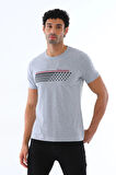 Erkek Gri Melanj Süprem %100 Pamuk Bisiklet Yaka Kısa Kol Baskılı T-shirt - 146