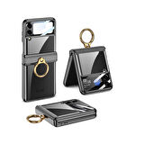 Gpack Samsung Galaxy Z Flip 4 Kılıf Kıpta Yüzüklü Lens Korumalı Kapak