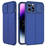 Smcase iPhone 14 Pro Max Kılıf Lensi Kamera Korumalı Deri Dokulu Silikon
