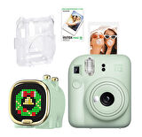 Fujifilm Instax Mini 12 Yeşil Fotoğraf Makinesi 10'lu Film Şeffaf Kılıf ve Divoom Zooe Led Ekranlı B