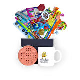 Nostaljik İçerikli Siyah Hediye Kutusu ve Kahrolsun Pilates Yaşasın Patates Yazılı Kupa Bardak