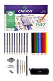 Canson 1557 Resim Defteri 35x50cm 180 Gram 15 Yaprak Karakalem Ve Kuruboya Kalemi Çizim Eskiz Seti