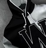 W Nakışlı Oversize Sweatshirt Siyah