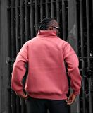 Yarım Fermuar Gül Kurusu Oversize Sweatshirt