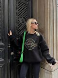 Pumpkins Siyah Oversize Sweatshirt