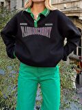Siyah Disturb Nakışlı Sweatshirt