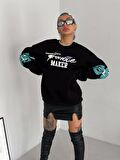 Siyah Trouble Maker Oversize Sweatshirt