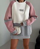1992 Baskılı Gül kurusu Oversize Sweatshirt