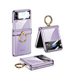 Smcase Samsung Galaxy Z Flip4 Kılıf Kıpta Yüzüklü Lens Korumalı Lazer Kapak