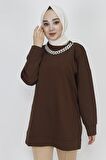 Zincir Kolye Detaylı 2 İp Kumaş Sweatshirt