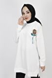 Pul İşleme Detaylı 2 İp Kumaş Sweatshirt