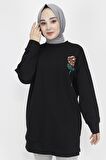 Pul İşleme Detaylı 2 İp Kumaş Sweatshirt