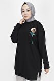 Pul İşleme Detaylı 2 İp Kumaş Sweatshirt