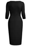 Kadın Büyük Beden Siyah Bodycon Fırfırlı Yırtmaçlı Büyük Beden Abiye Elbise