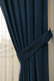 Fon Kumaş Perde Indigo Renk Kadifemsi Yumuşak Soft Kanat Yan Perde 1e 3 Dökümlü Sade Şık Tasarım