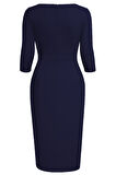 Kadın Büyük Beden Lacivert Bodycon Fırfırlı Yırtmaçlı Büyük Beden Abiye Elbise