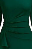 Kadın Büyük Beden Yeşil Bodycon Fırfırlı Yırtmaçlı Büyük Beden Abiye Elbise