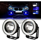 Ford Focus 3 2011-2014 Uyumlu Üniversal Mercekli Angel Sis Farı Metal Su Geçirmez 76 mm Mavi Halkalı Gündüz Farı Angel Eyes 2 Adet