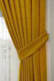 Fon Kumaş Perde Koyu Sarı Hardal Renk Kadifemsi Yumuşak Soft Kanat Yan Perde 1e 3 Dökümlü Pile