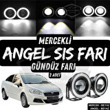 Fiat Linea 2007-2018 Uyumlu Üniversal Mercekli Angel Sis Farı Metal Su Geçirmez 76 mm Beyaz Halkalı Gündüz Farı Angel Eyes 2 Adet