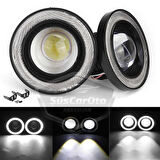 Renault Clio 3 2005-2013 Uyumlu Üniversal Mercekli Angel Sis Farı Metal Su Geçirmez 76 mm Beyaz Halkalı Gündüz Farı Angel Eyes 2 Adet
