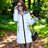 Kışlık Kapüşonlu Uzun Şişme Kadın Mont