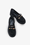 Kadın Loafer Kalın Taban Tokalı Günlük Ayakkabı Aslery Siyah Süet