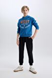 DeFacto Erkek Çocuk 2'li Takım Kalın Kapüşonlu Baskılı Sweatshirt Beli Lastikli Eşofman Altı D5672A824WNBE776