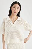 DeFacto Relax Fit Polo Yaka Ajur Kısa Kollu Triko Tişört C4573AX24SMER105
