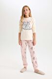 Kız Çocuk Frozen Uzun Kollu Üst Desenli Beli Lastikli Alt Pijama Takımı