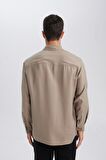 DeFacto Relax Fit Polo Yaka Twill Modal Karışımlı Basic Düz Uzun Kollu Gömlek D3376AX24AUKH466