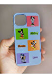 İPhone 14 Pro Uyumlu Mickey Mouse Tasarım Telefon Boyun Askılı Set Kılıf