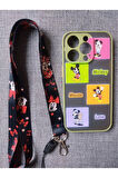 Iphone 14 Pro Uyumlu Mickey Mouse Tasarım Hux Telefon Boyun Askılı Set Kılıf