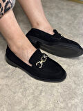 Günlük Kadın Loafer Makosen Klasik Alçak Topuklu Desenli Taban Zincirli Oval Burunlu Ayakkabı 150