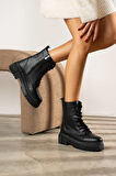Günlük Kadın Bot Yüksek Kalın Topuklu Bağcıklı Fermuarlı Tırtıklı Taban Postal Bootie 1500