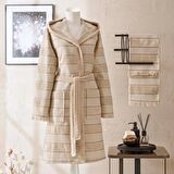 Taç Casual Pamuk Bornoz Set Bej S/M