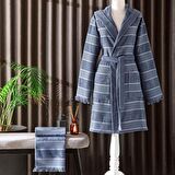 Taç Casual Pamuk Bornoz Set Mavi L/XL