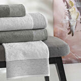 Taç Nora Pure Cotton Pamuk Aile Seti Beyaz Koyu Gri