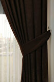 Fon Kumaş Perde Kahve Renk Kahverengi Kadifemsi Yumuşak Soft Kanat Yan Perde 1e 3 Dökümlü Pile