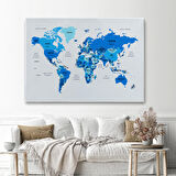 Harita Sepeti Türkçe Dünya Haritası Dekoratif Kanvas Tablo Ülke ve Başkentli 1500